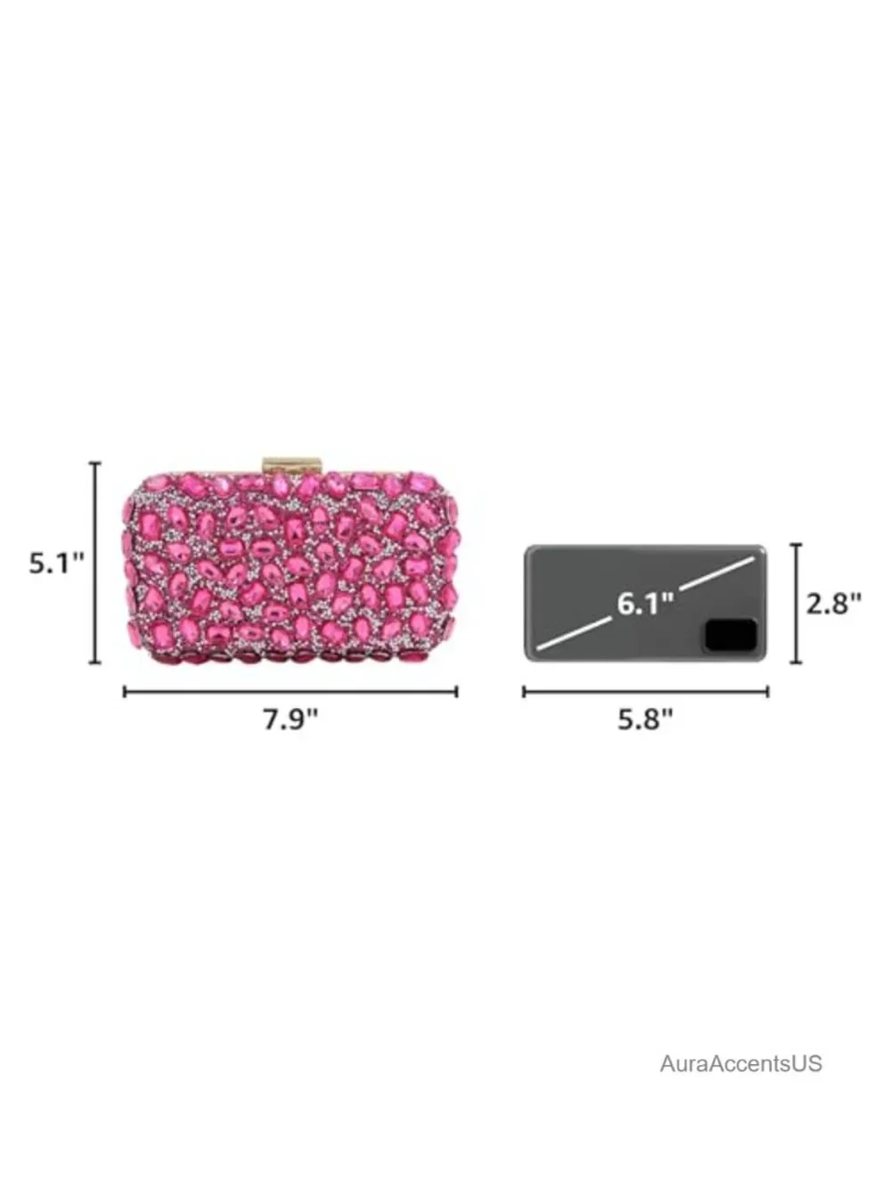 Crystal Clutch Evening Bag with Gold Frame and Chain Strap